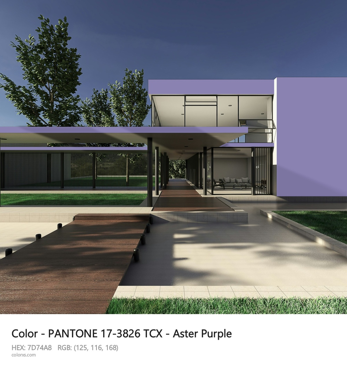 PANTONE 17-3826 TCX - Aster Purple CMS exterior design modern house with walkway