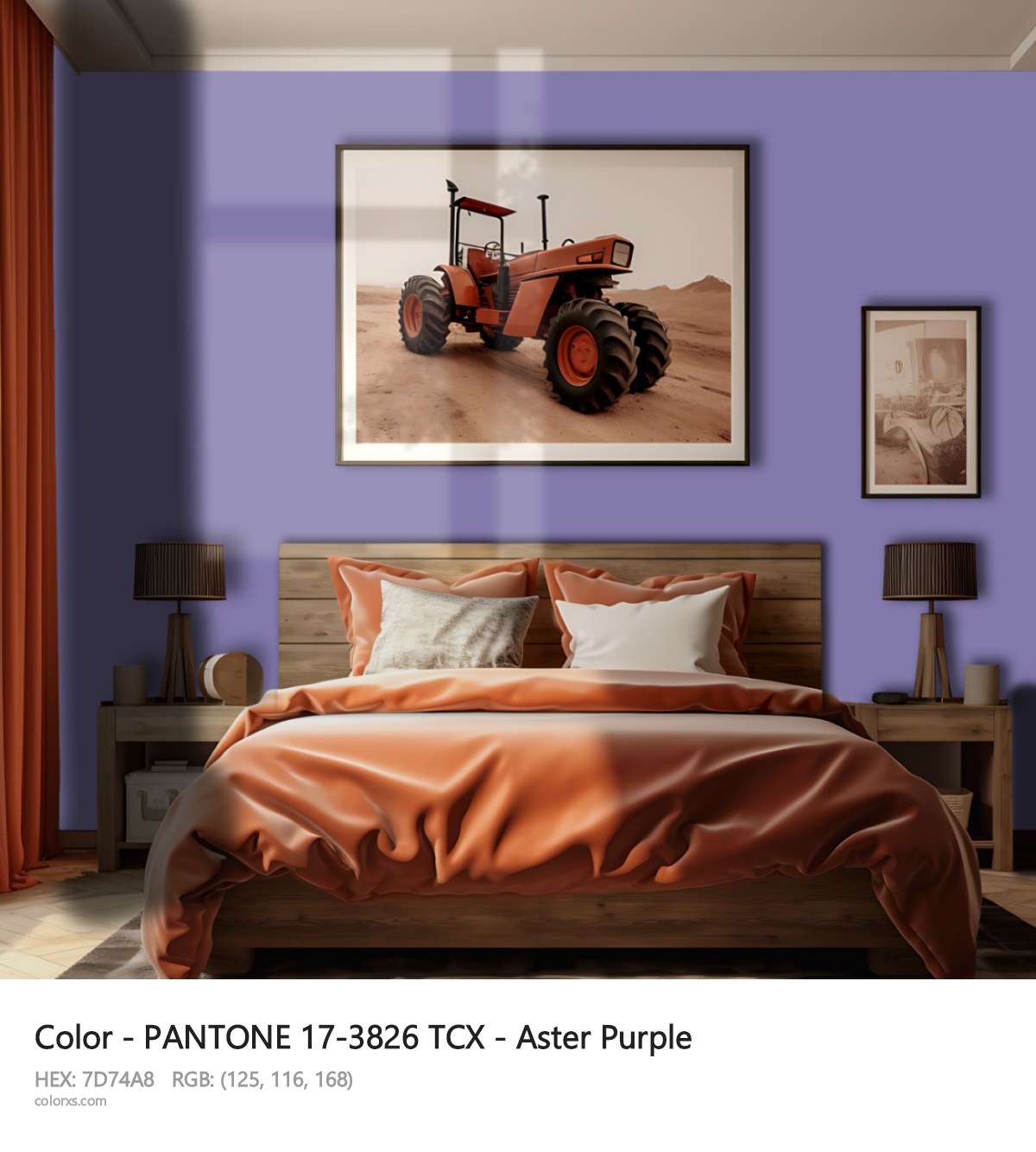 PANTONE 17-3826 TCX - Aster Purple CMS vintage style bedroom interior