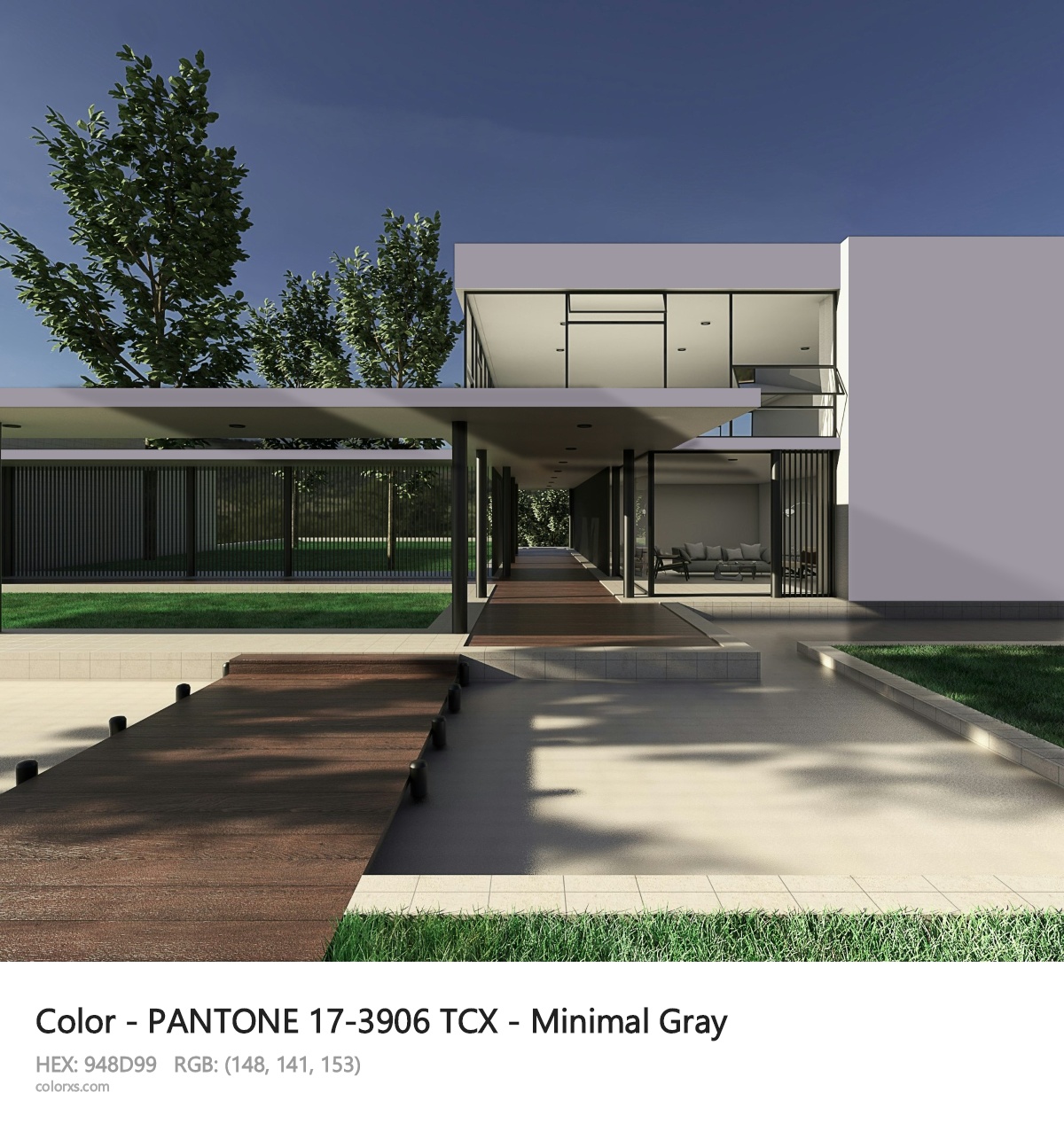 PANTONE 17-3906 TCX - Minimal Gray CMS exterior design modern house with walkway