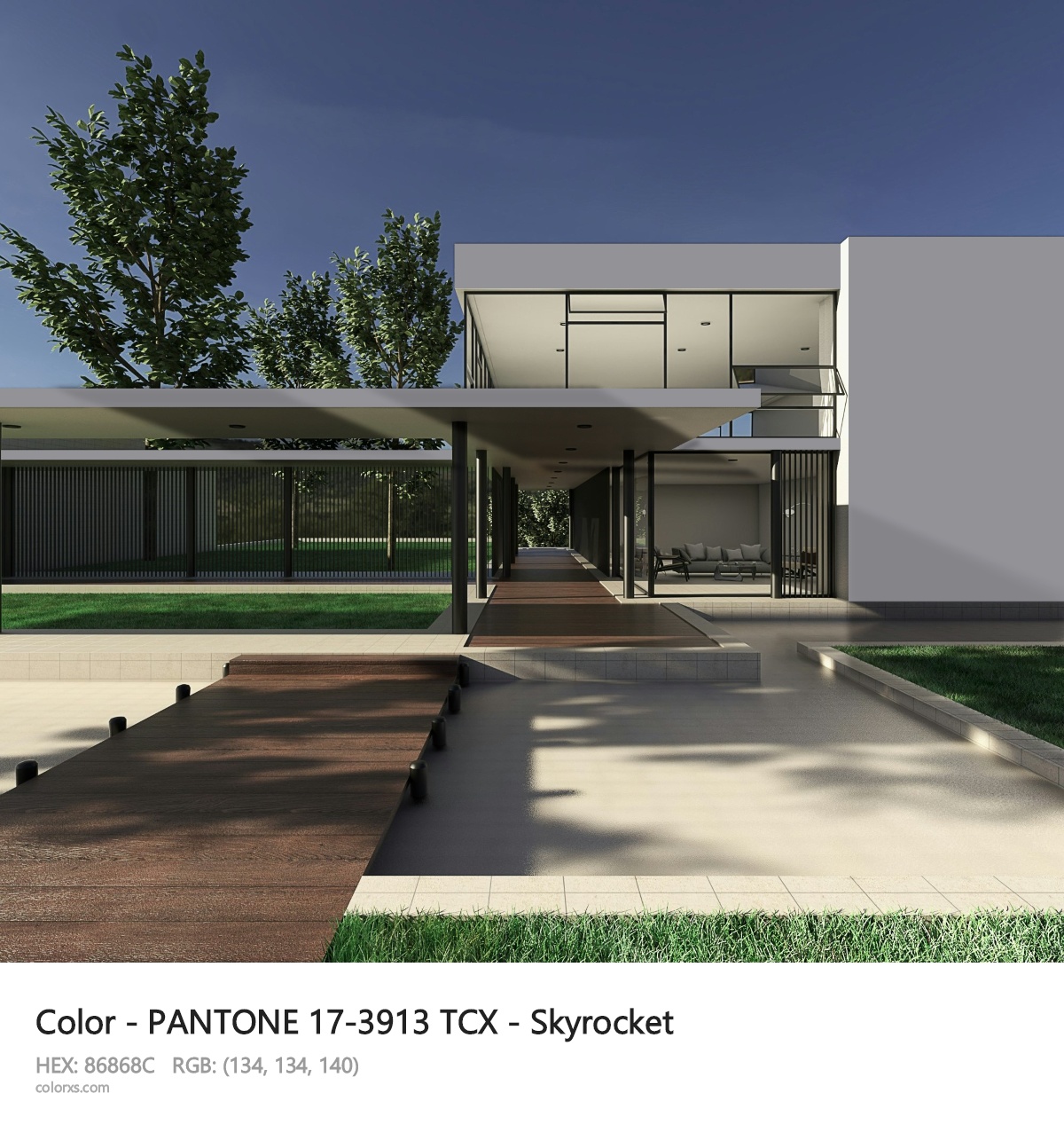 PANTONE 17-3913 TCX - Skyrocket CMS exterior design modern house with walkway