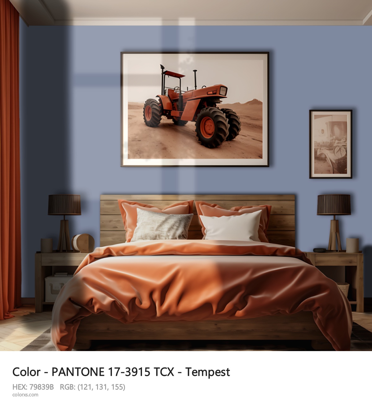 PANTONE 17-3915 TCX - Tempest CMS vintage style bedroom interior