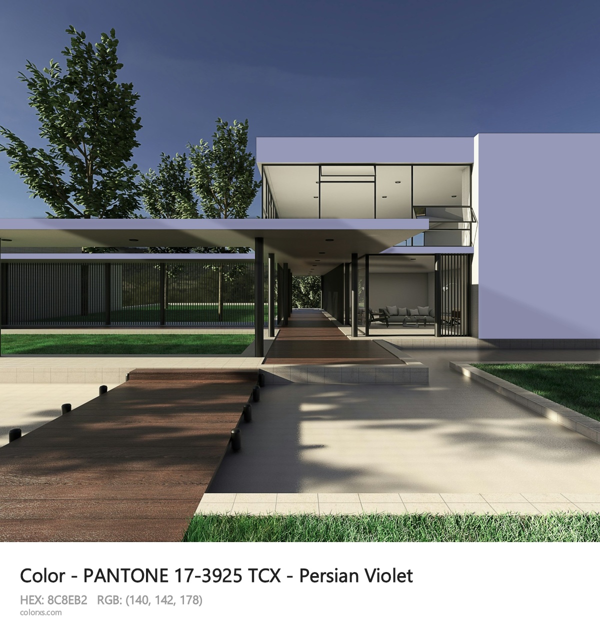 PANTONE 17-3925 TCX - Persian Violet CMS exterior design modern house with walkway