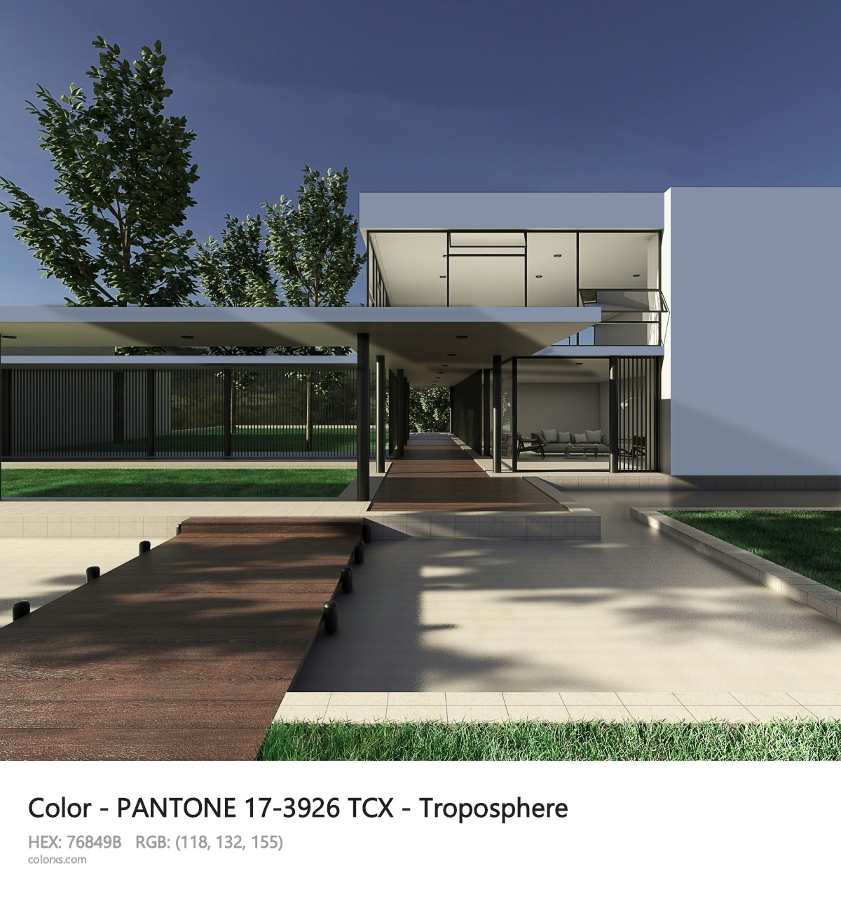 PANTONE 17-3926 TCX - Troposphere CMS exterior design modern house with walkway