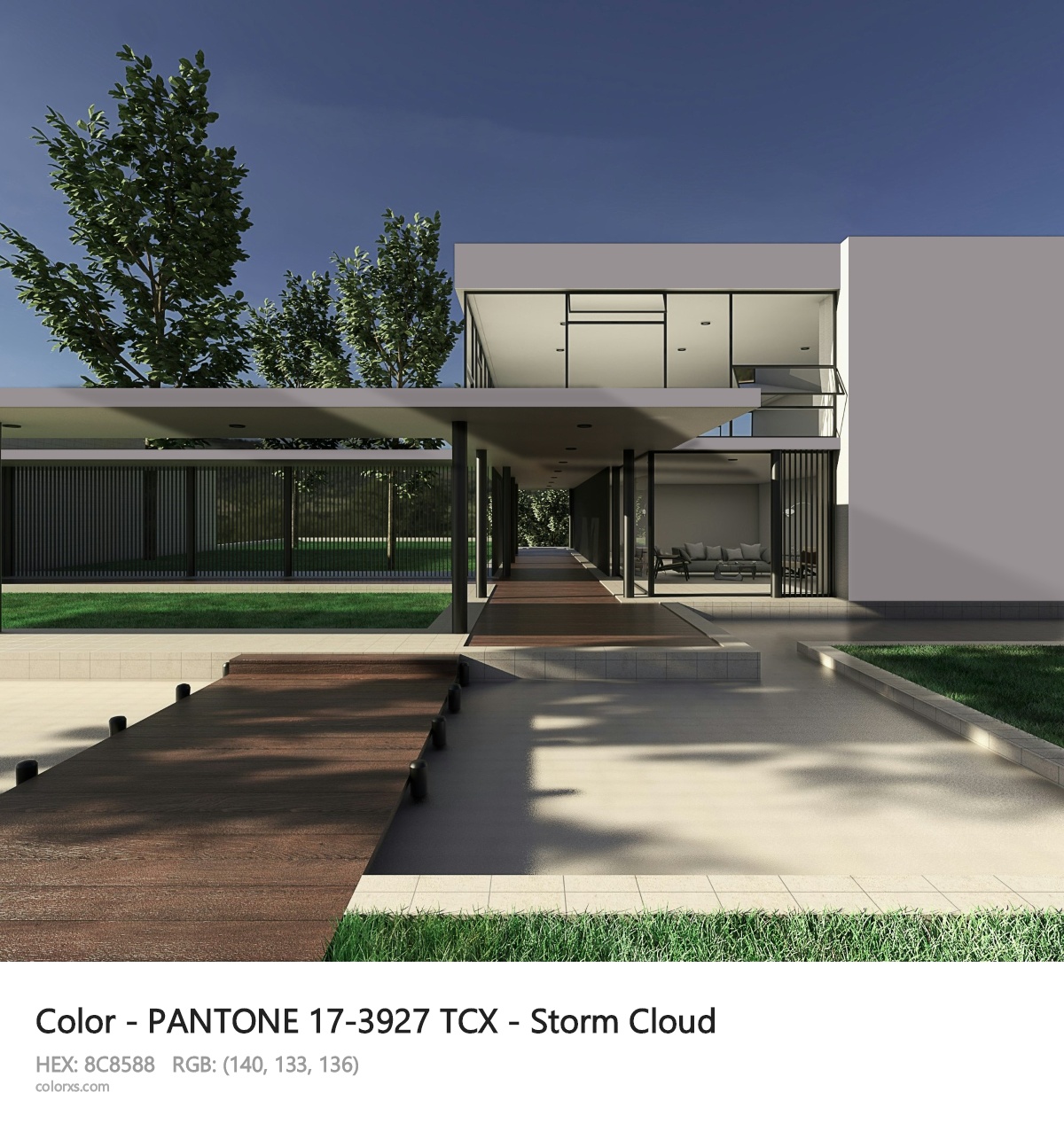 PANTONE 17-3927 TCX - Storm Cloud CMS exterior design modern house with walkway