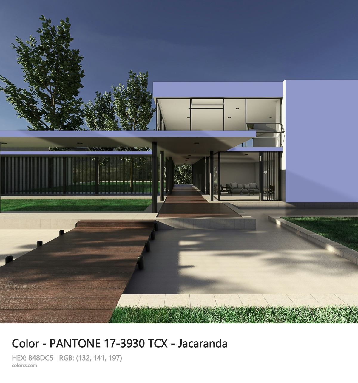 PANTONE 17-3930 TCX - Jacaranda CMS exterior design modern house with walkway