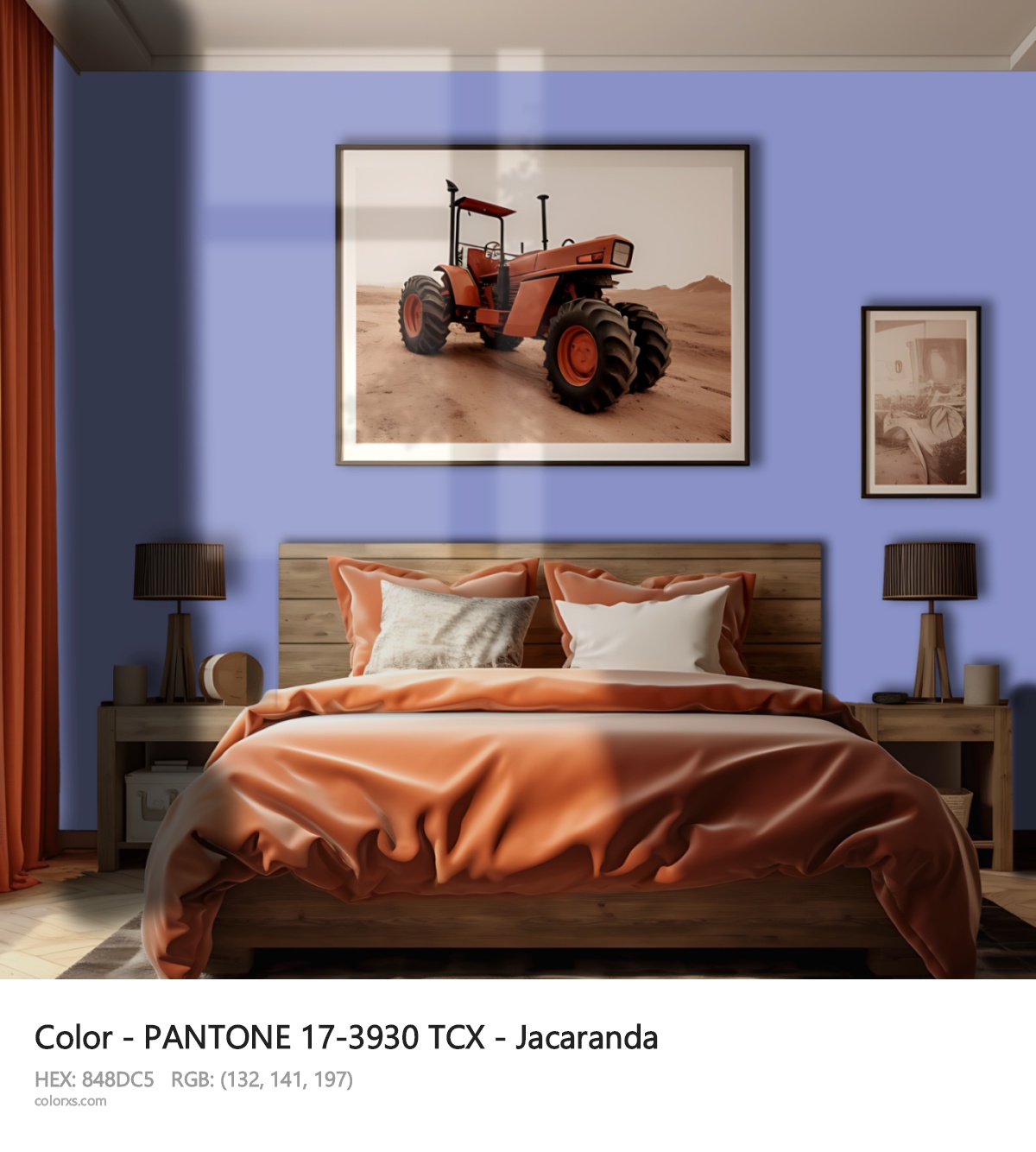 PANTONE 17-3930 TCX - Jacaranda CMS vintage style bedroom interior