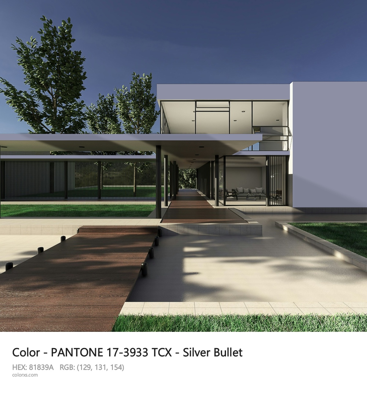 PANTONE 17-3933 TCX - Silver Bullet CMS exterior design modern house with walkway