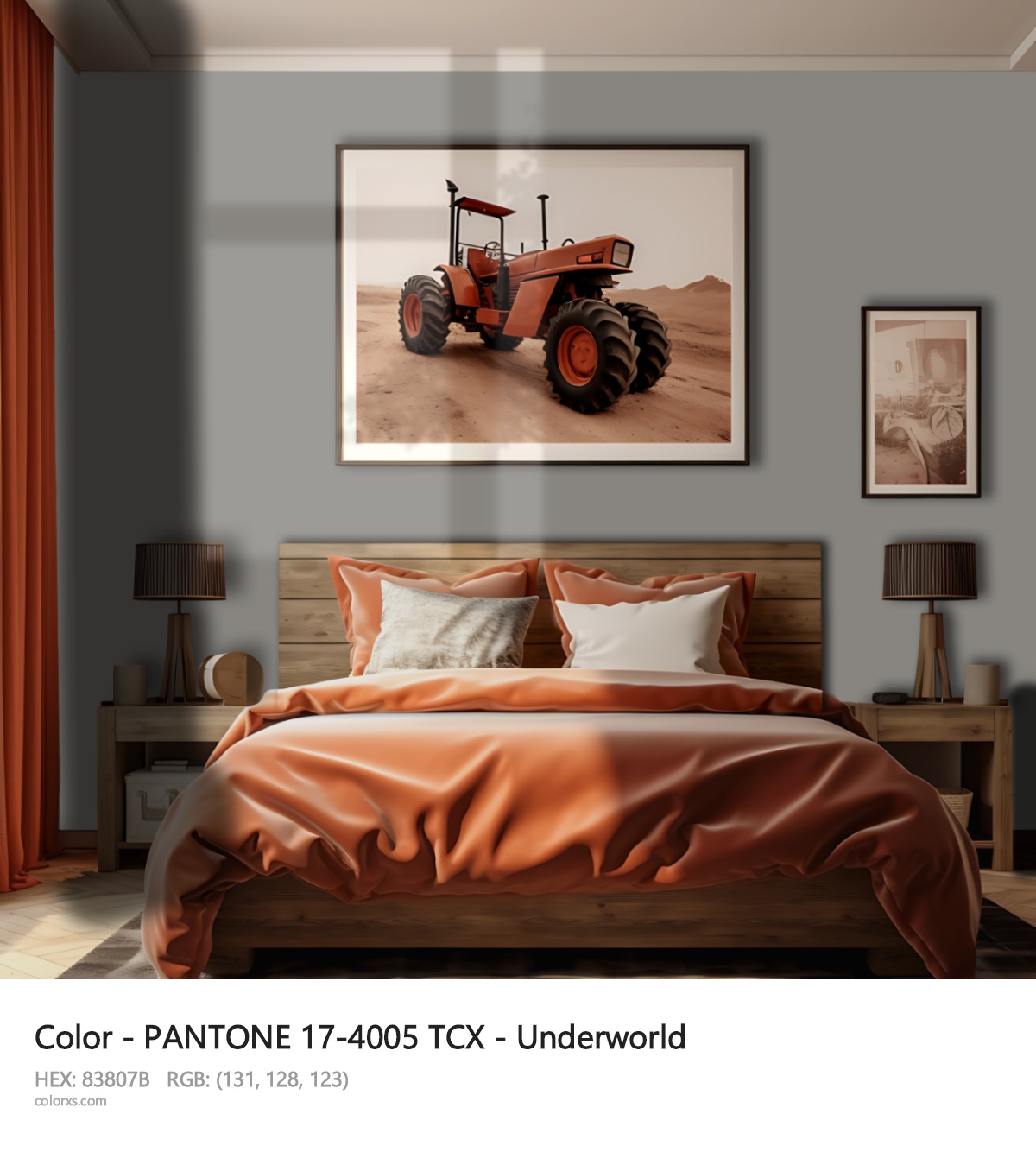 PANTONE 17-4005 TCX - Underworld CMS vintage style bedroom interior