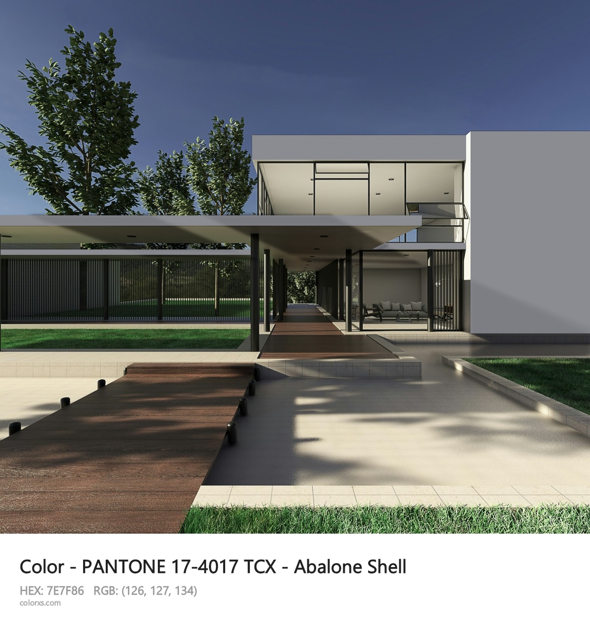 PANTONE 17-4017 TCX - Abalone Shell CMS exterior design modern house with walkway