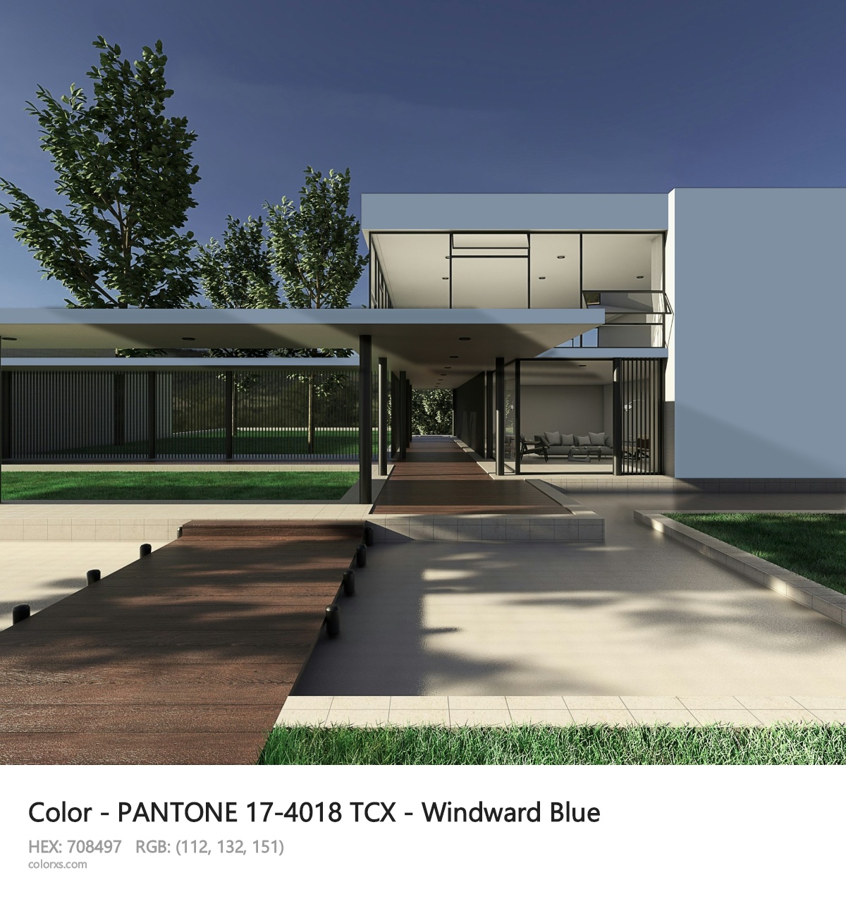 PANTONE 17-4018 TCX - Windward Blue CMS exterior design modern house with walkway