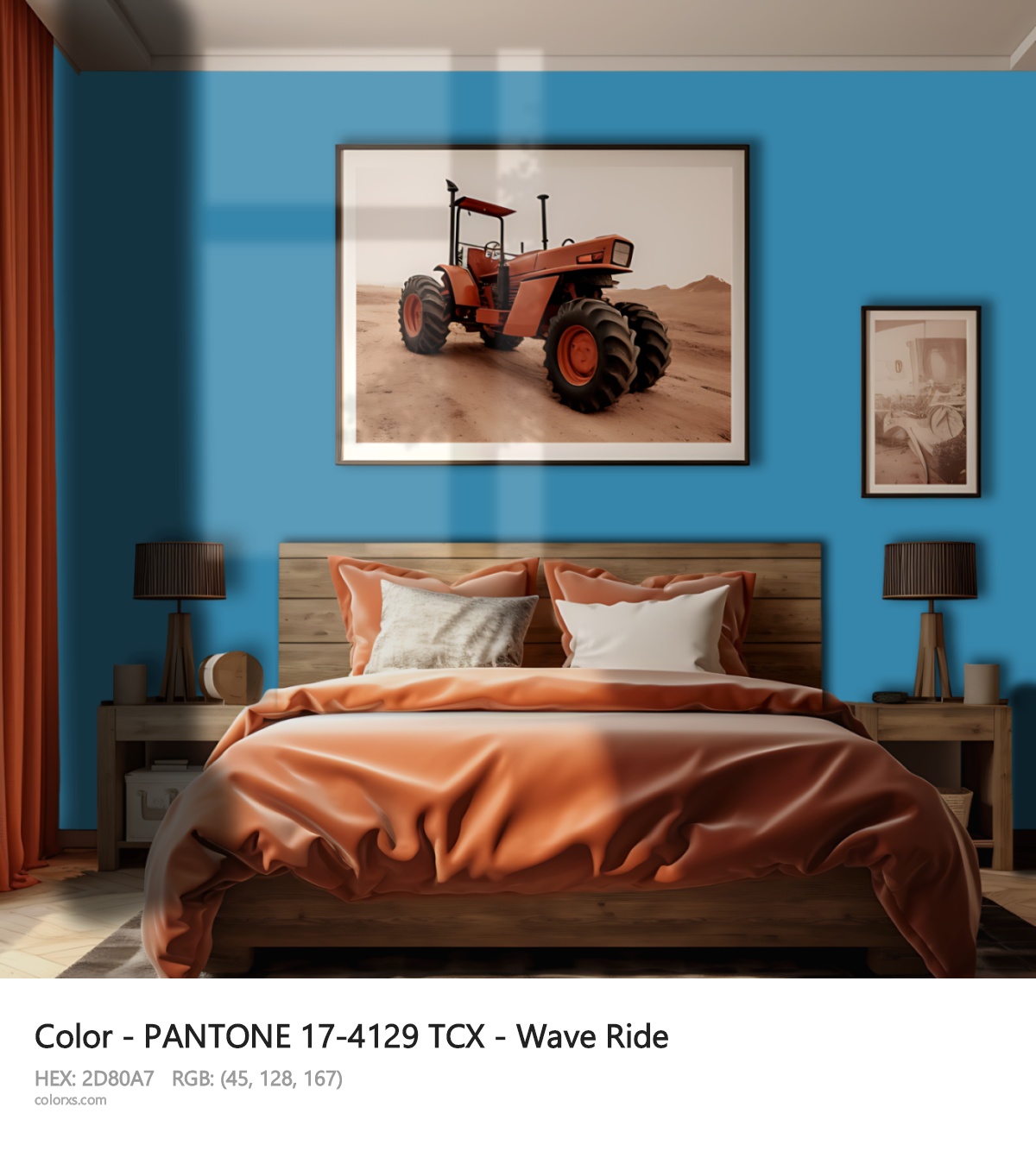 PANTONE 17-4129 TCX - Wave Ride CMS vintage style bedroom interior