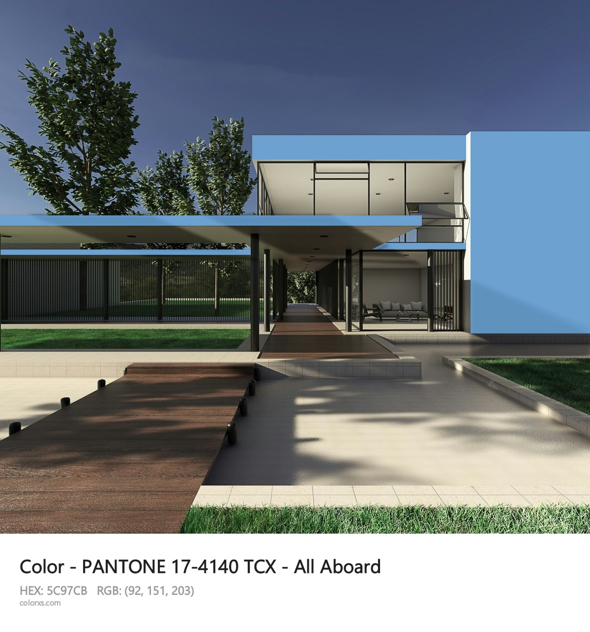 PANTONE 17-4140 TCX - All Aboard CMS exterior design modern house with walkway