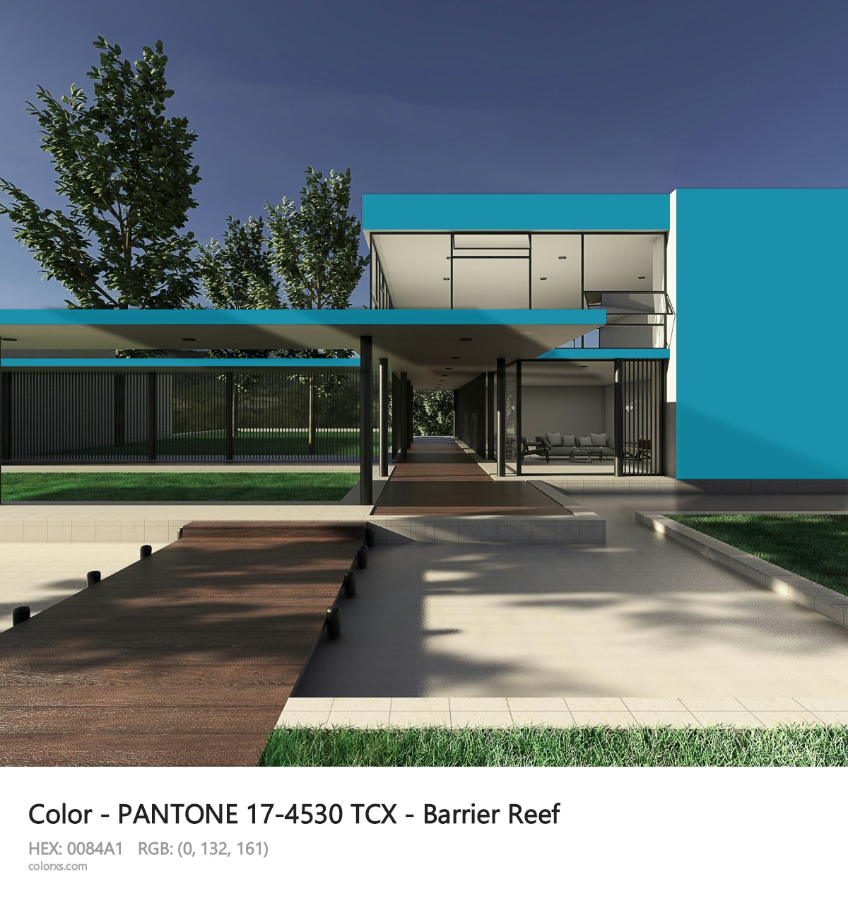 PANTONE 17-4530 TCX - Barrier Reef CMS exterior design modern house with walkway