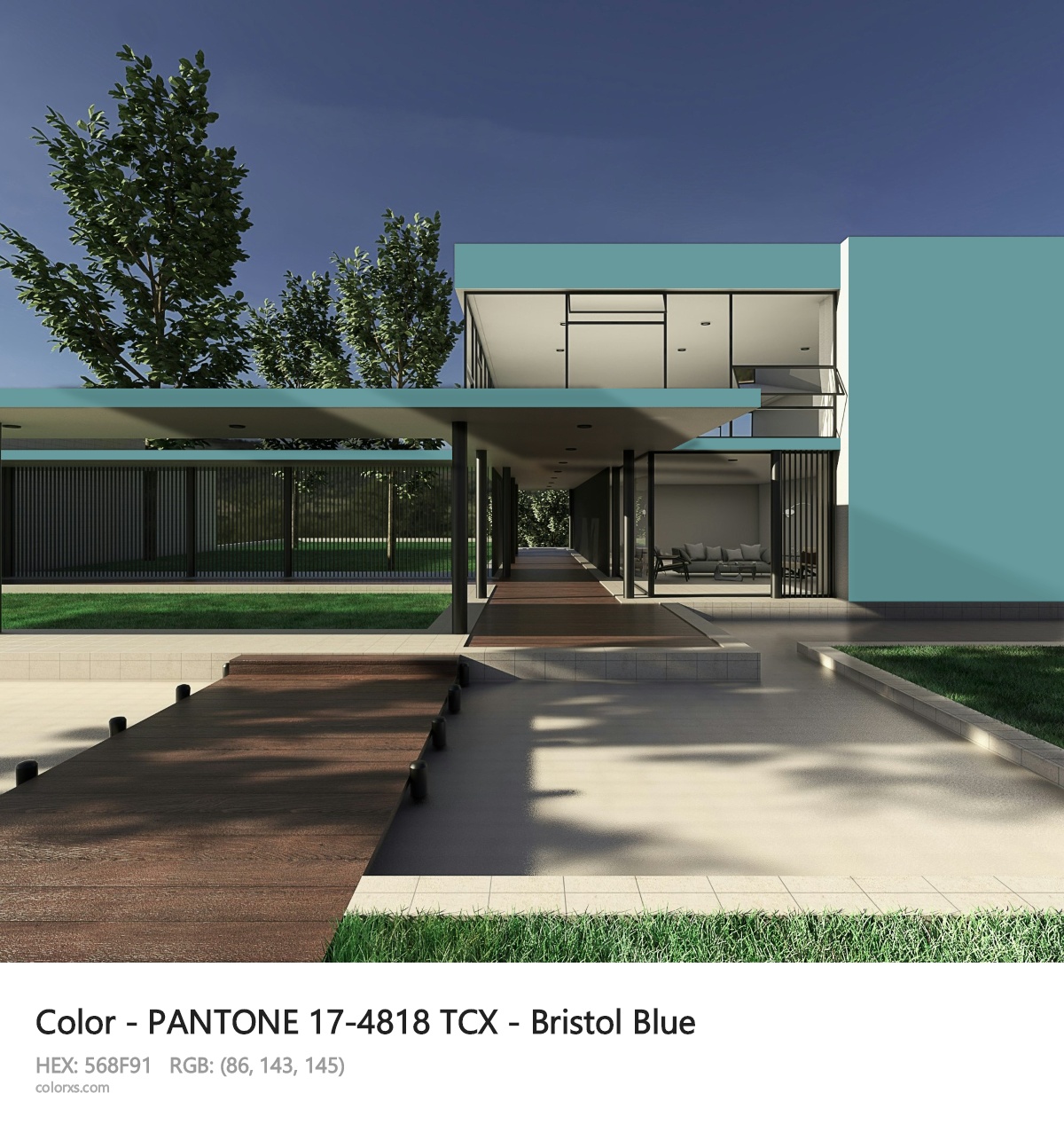PANTONE 17-4818 TCX - Bristol Blue CMS exterior design modern house with walkway