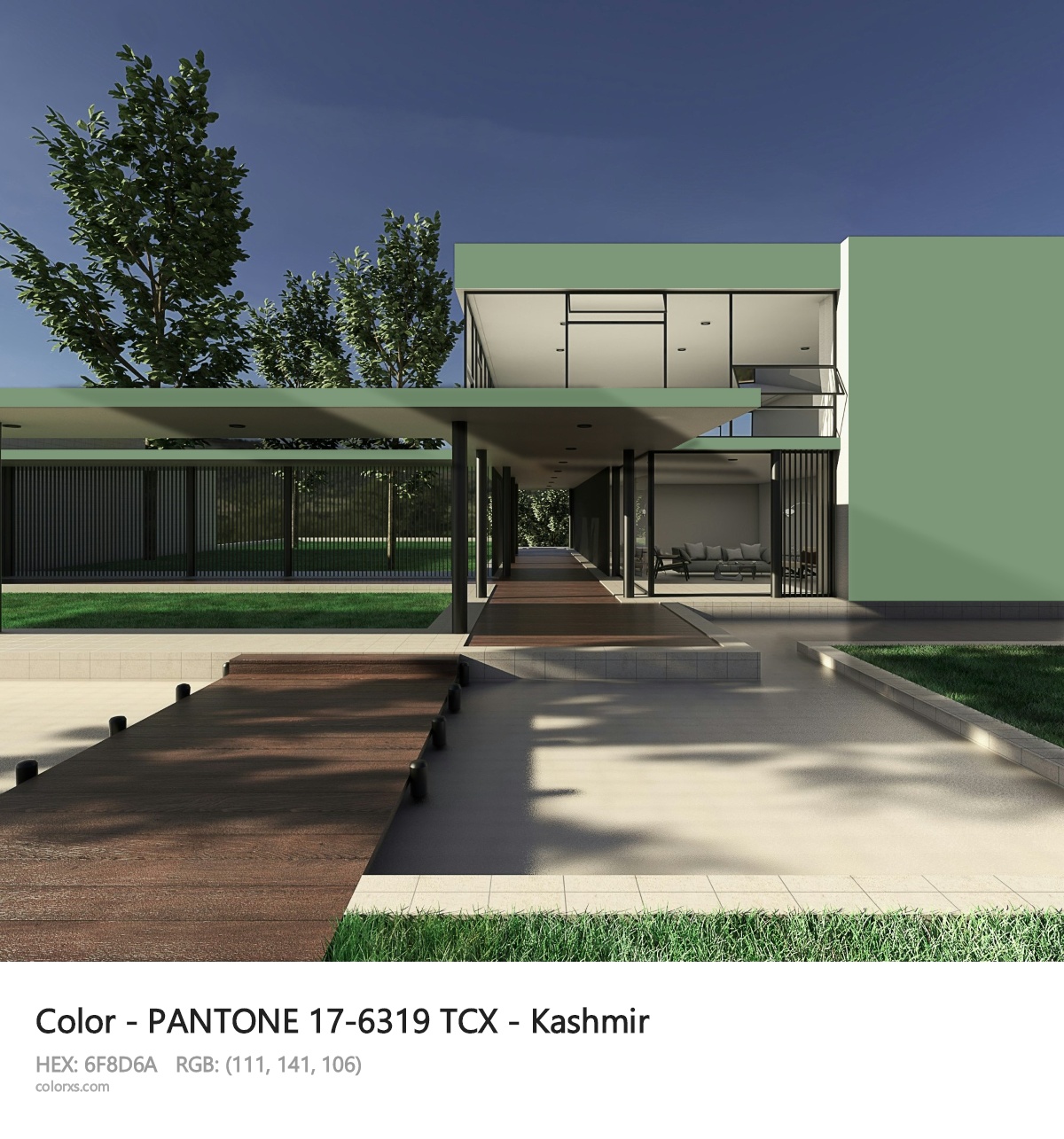 PANTONE 17-6319 TCX - Kashmir CMS exterior design modern house with walkway