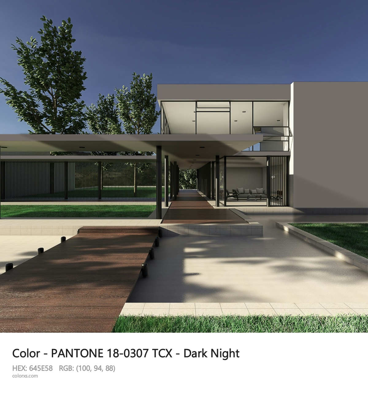 PANTONE 18-0307 TCX - Dark Night CMS exterior design modern house with walkway