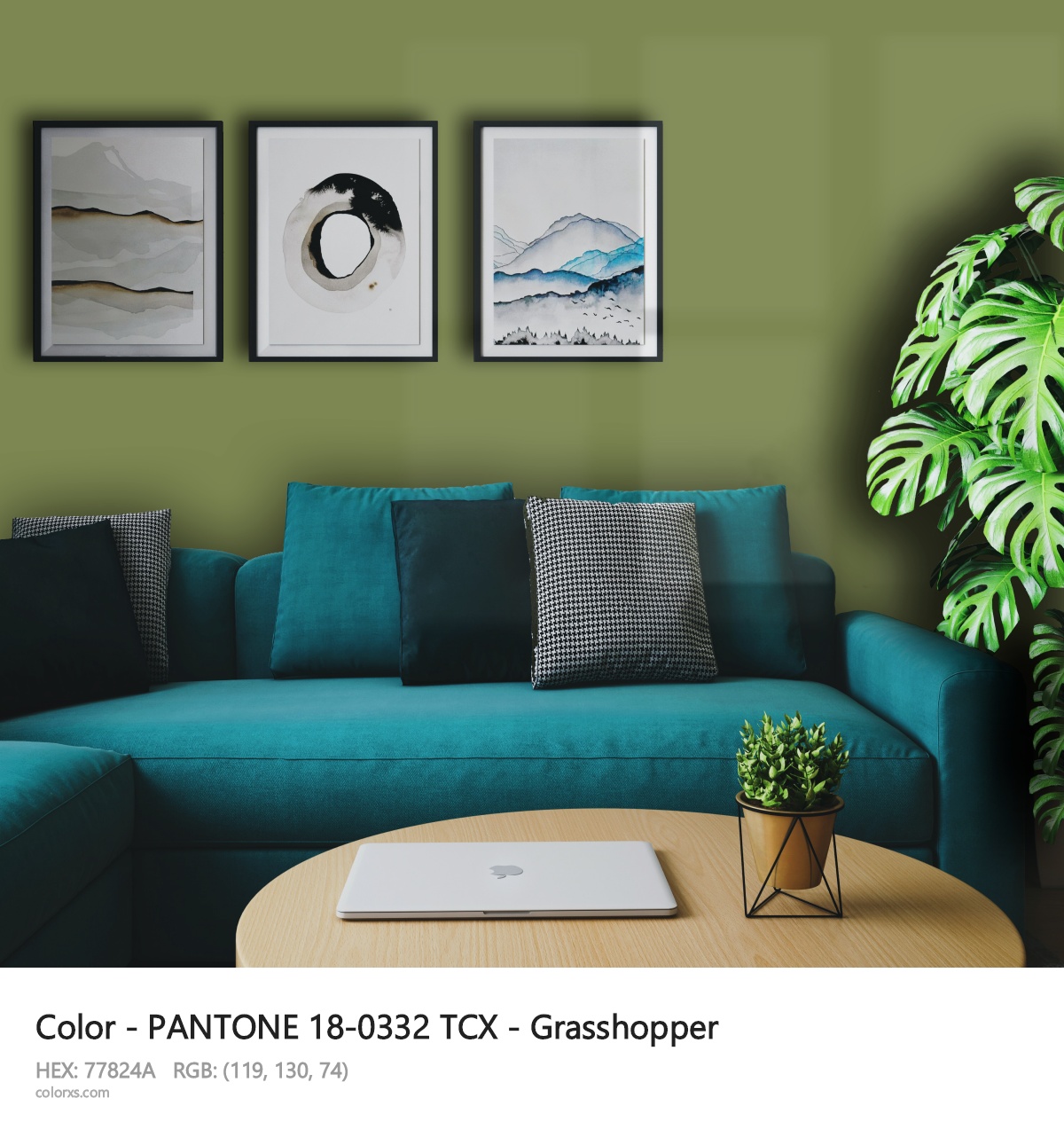 PANTONE 18-0332 TCX - Grasshopper CMS cozy coffee corner interior