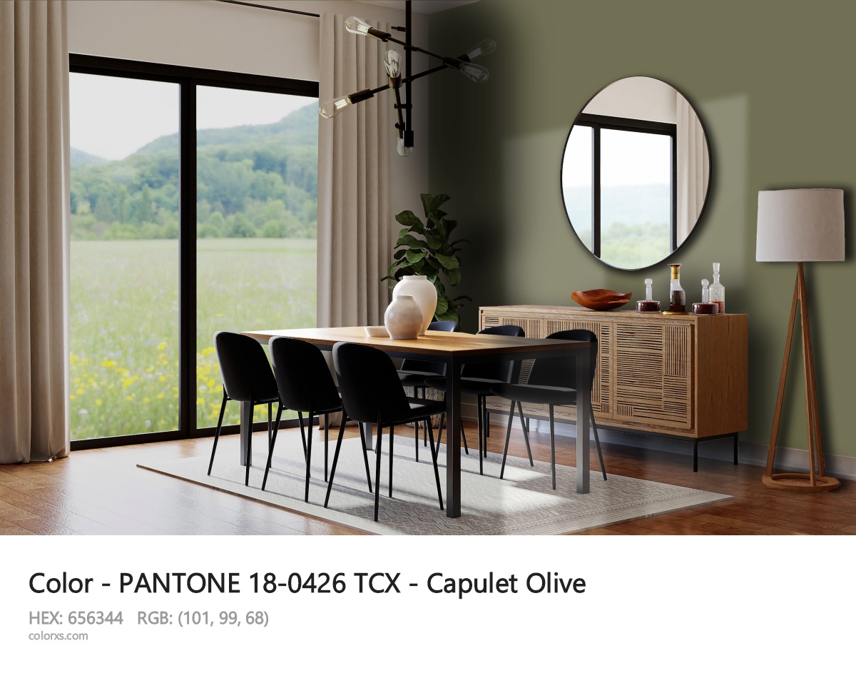 PANTONE 18-0426 TCX - Capulet Olive CMS dining room design