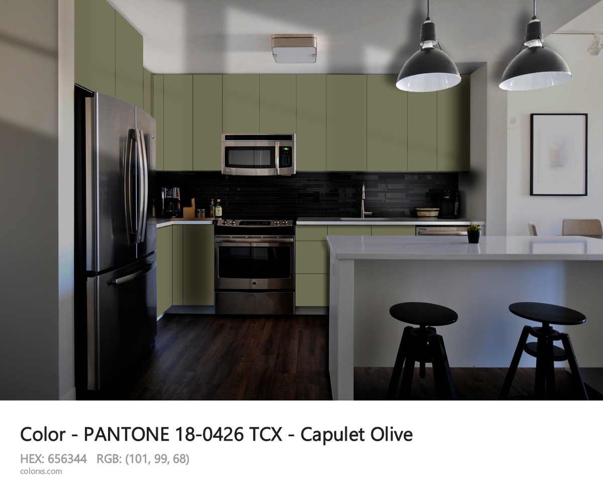 PANTONE 18-0426 TCX - Capulet Olive CMS modular kitchen design
