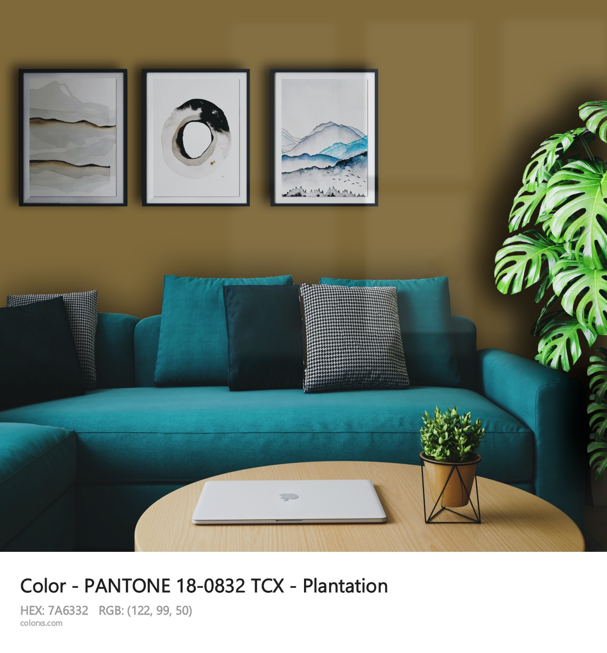 PANTONE 18-0832 TCX - Plantation CMS cozy coffee corner interior