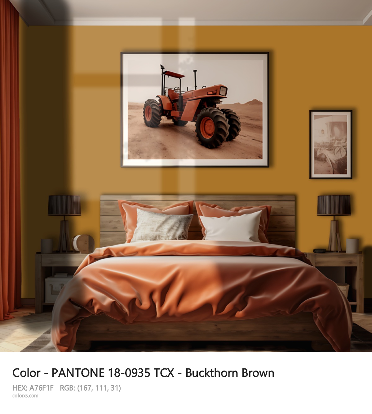 PANTONE 18-0935 TCX - Buckthorn Brown CMS vintage style bedroom interior