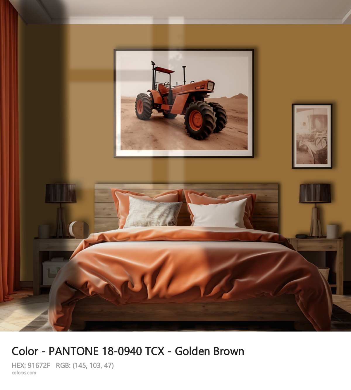 PANTONE 18-0940 TCX - Golden Brown CMS vintage style bedroom interior