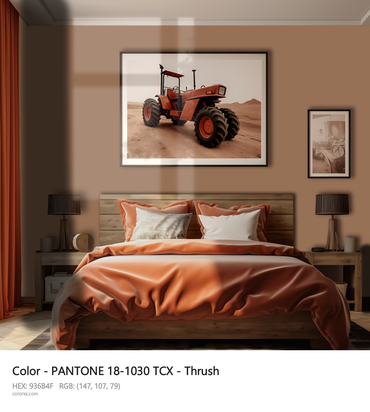 PANTONE 18-1030 TCX - Thrush CMS vintage style bedroom interior