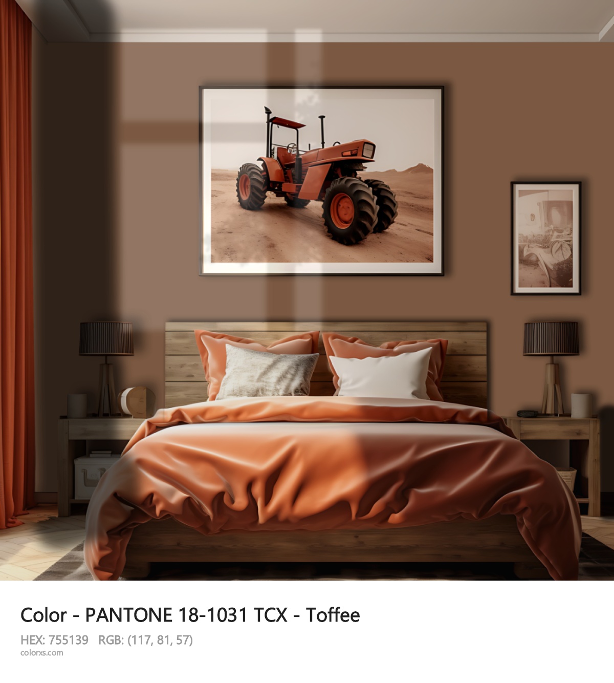 PANTONE 18-1031 TCX - Toffee CMS vintage style bedroom interior