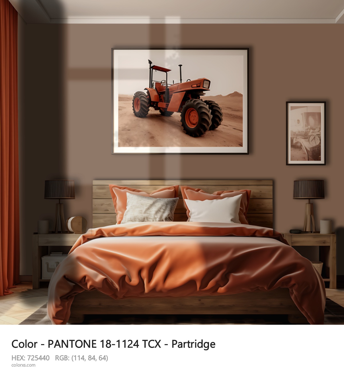 PANTONE 18-1124 TCX - Partridge CMS vintage style bedroom interior