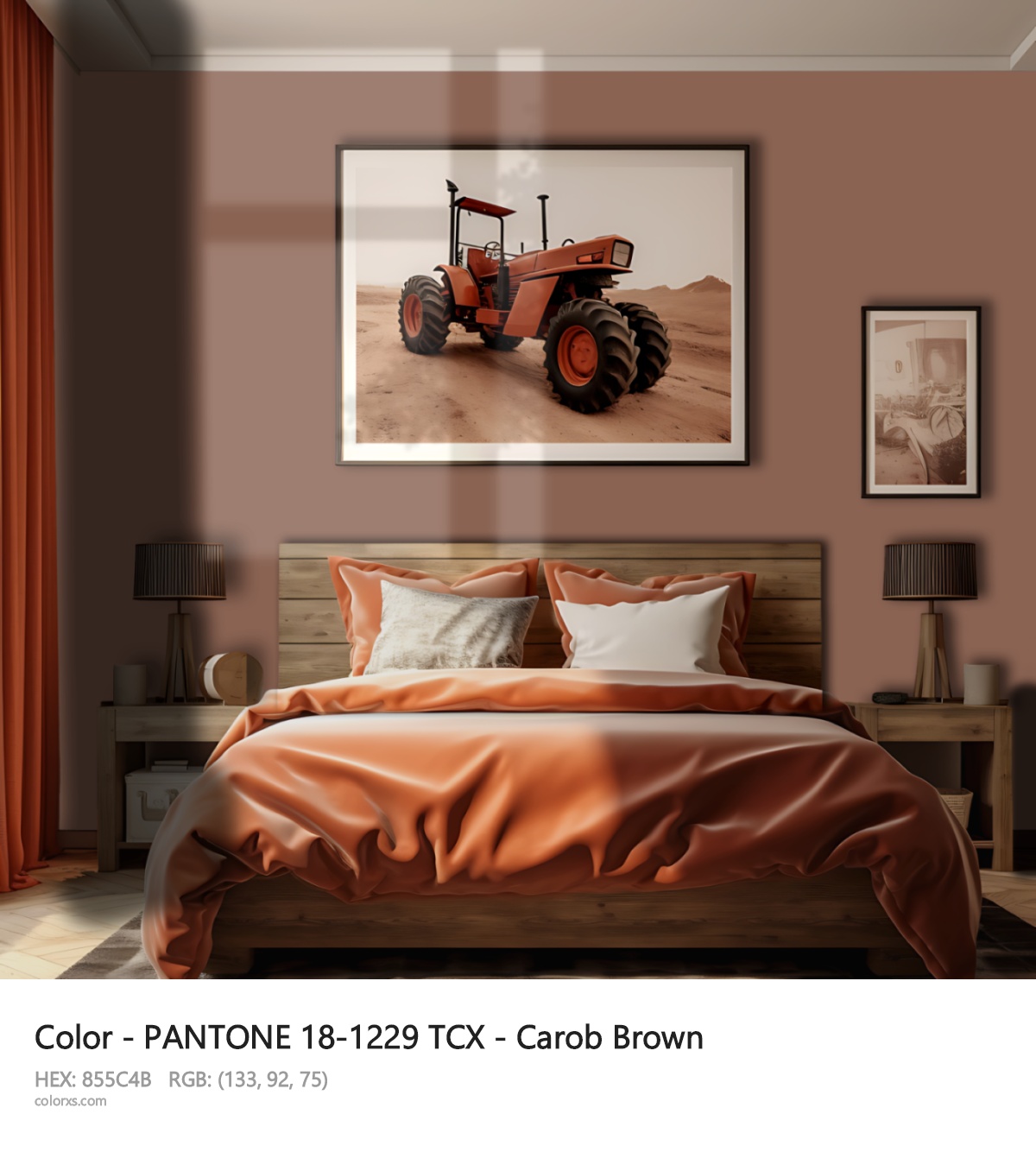 PANTONE 18-1229 TCX - Carob Brown CMS vintage style bedroom interior