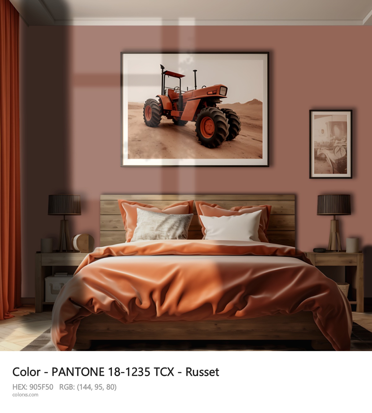 PANTONE 18-1235 TCX - Russet CMS vintage style bedroom interior