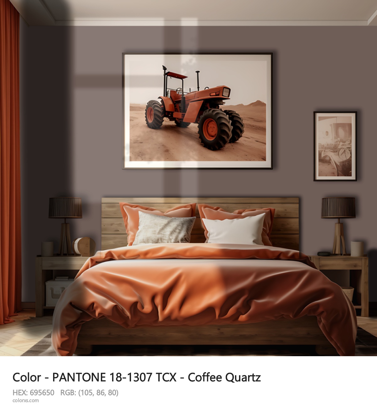 PANTONE 18-1307 TCX - Coffee Quartz CMS vintage style bedroom interior