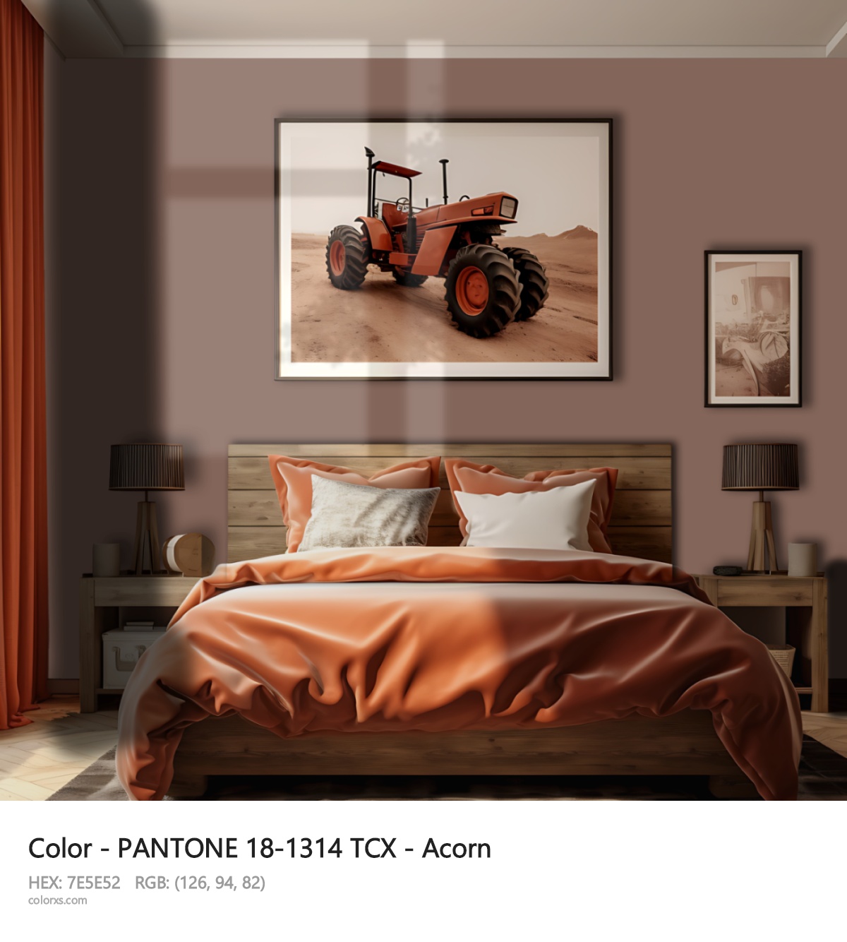 PANTONE 18-1314 TCX - Acorn CMS vintage style bedroom interior