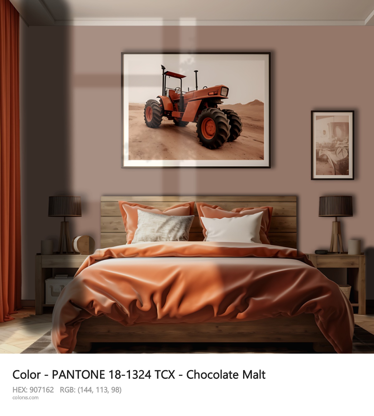 PANTONE 18-1324 TCX - Chocolate Malt CMS vintage style bedroom interior