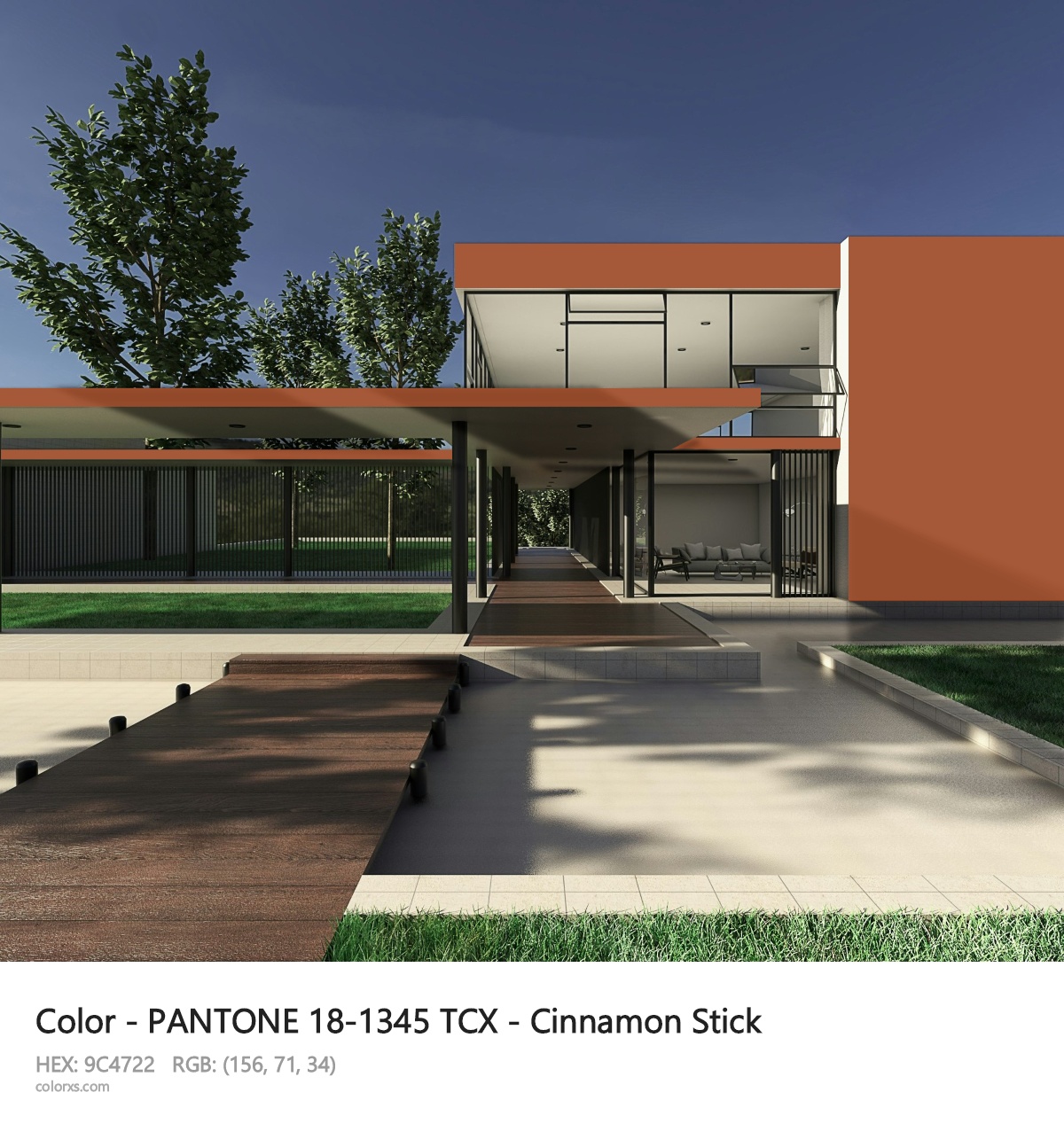 PANTONE 18-1345 TCX - Cinnamon Stick CMS exterior design modern house with walkway
