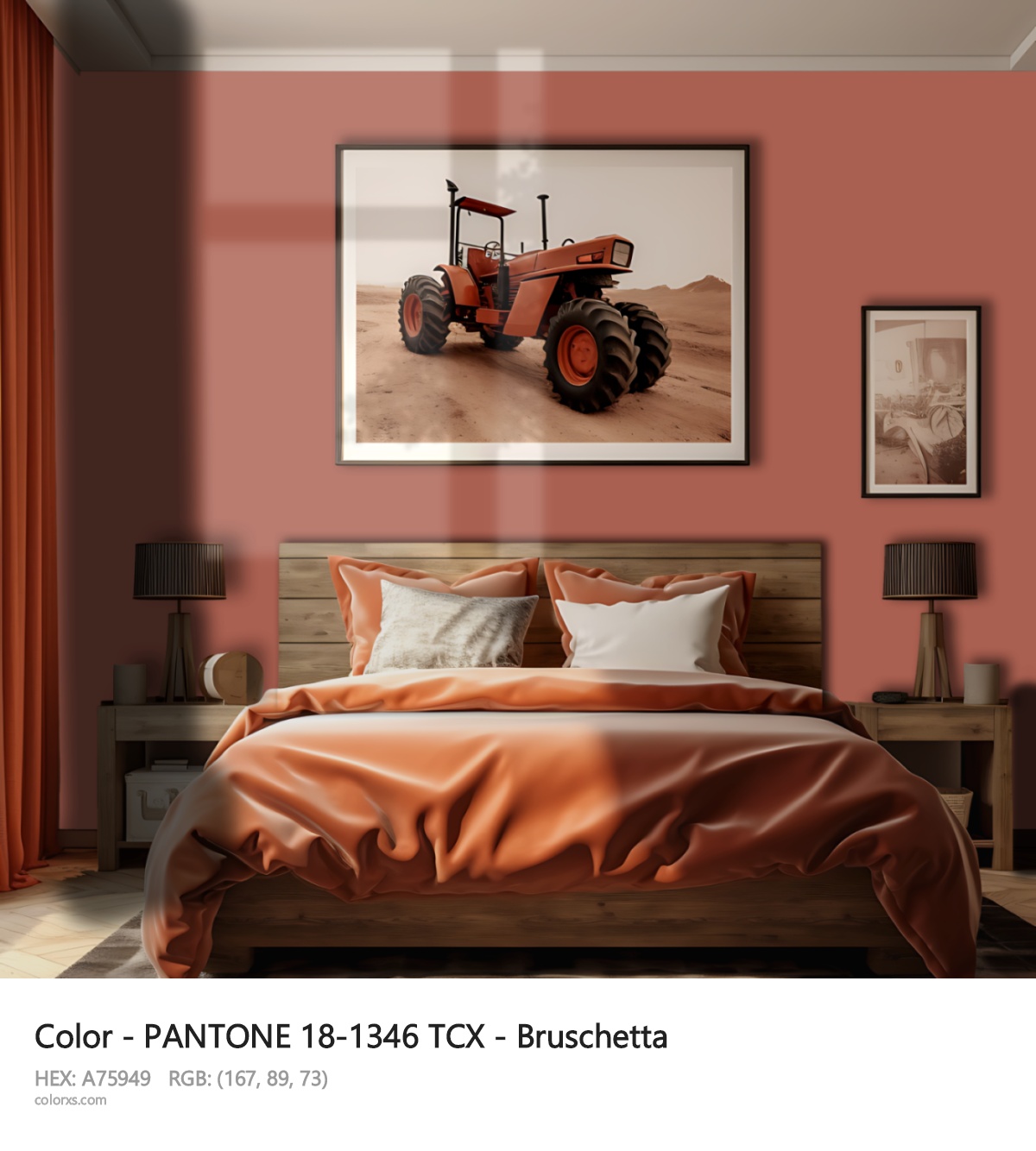 PANTONE 18-1346 TCX - Bruschetta CMS vintage style bedroom interior