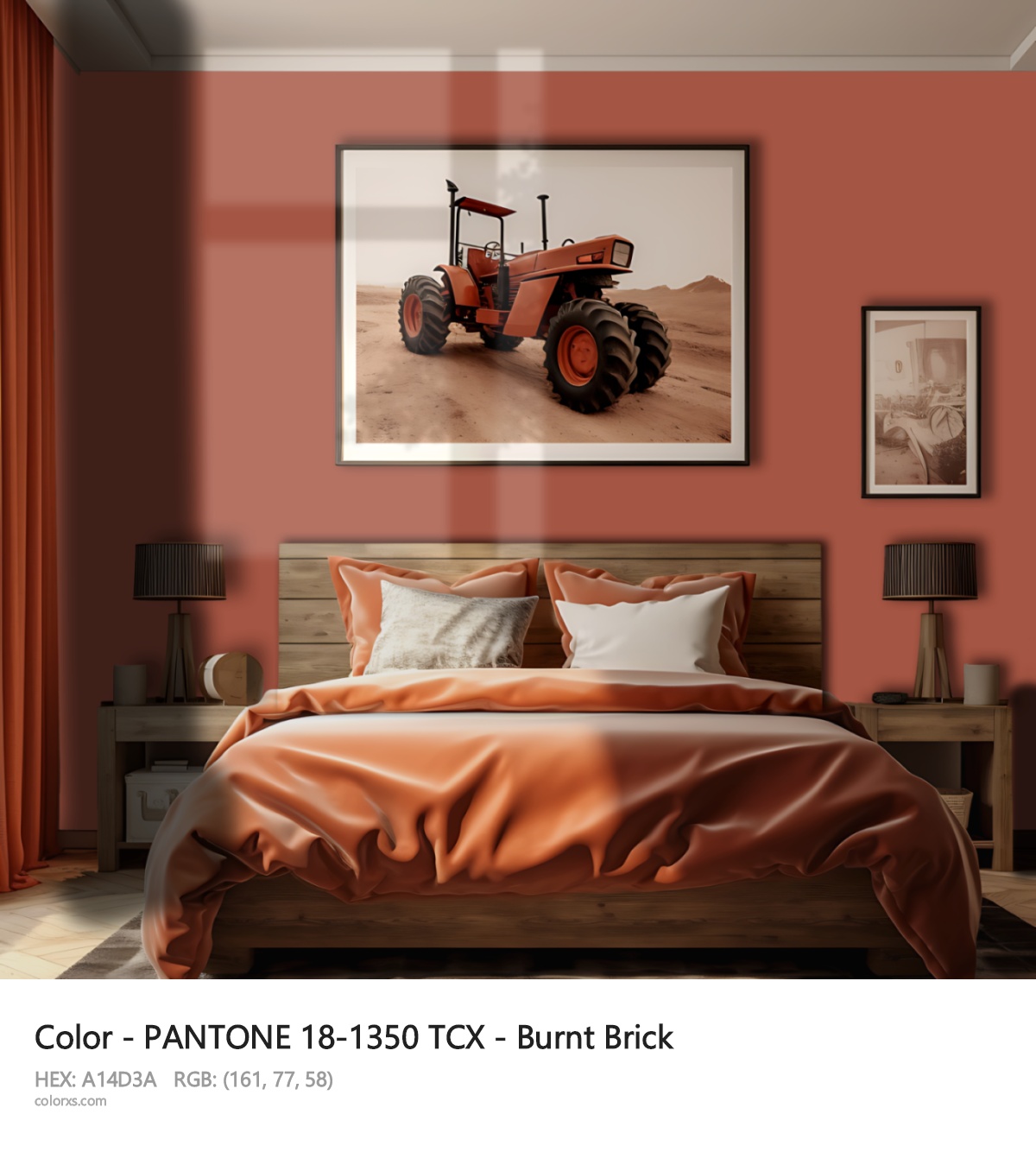 PANTONE 18-1350 TCX - Burnt Brick CMS vintage style bedroom interior