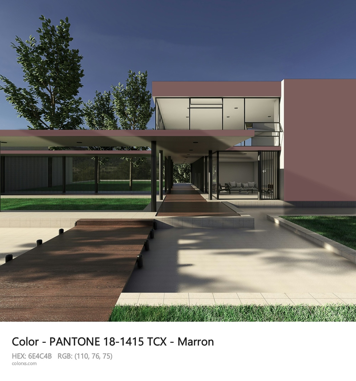 PANTONE 18-1415 TCX - Marron CMS exterior design modern house with walkway