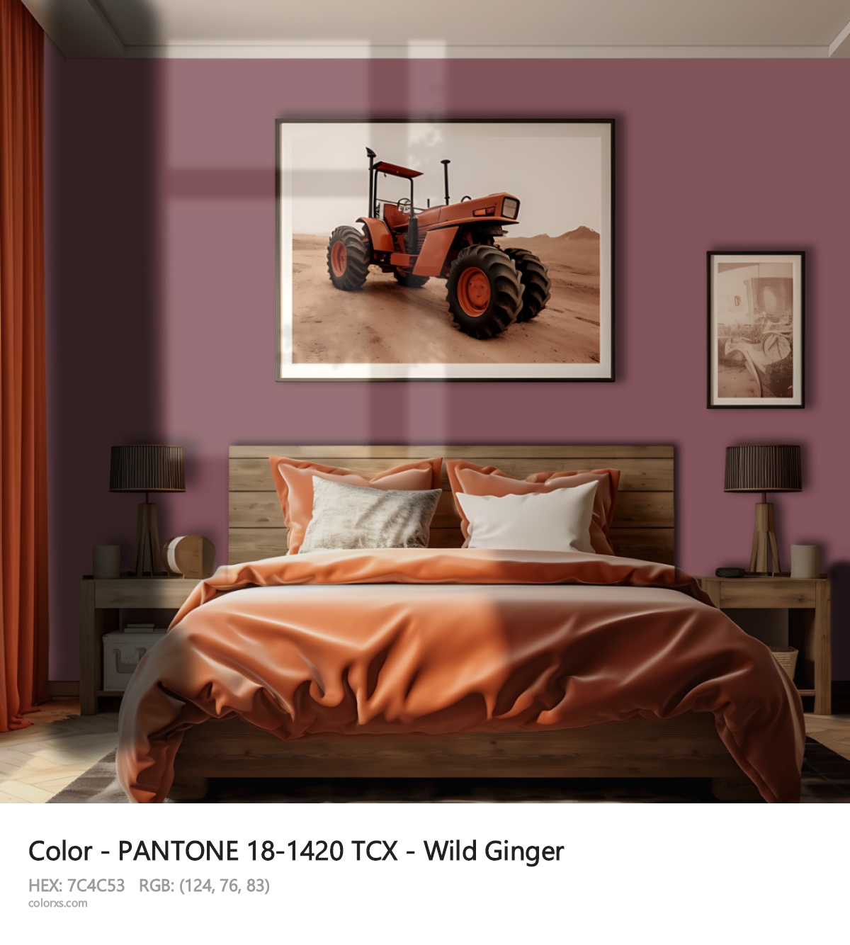 PANTONE 18-1420 TCX - Wild Ginger CMS vintage style bedroom interior