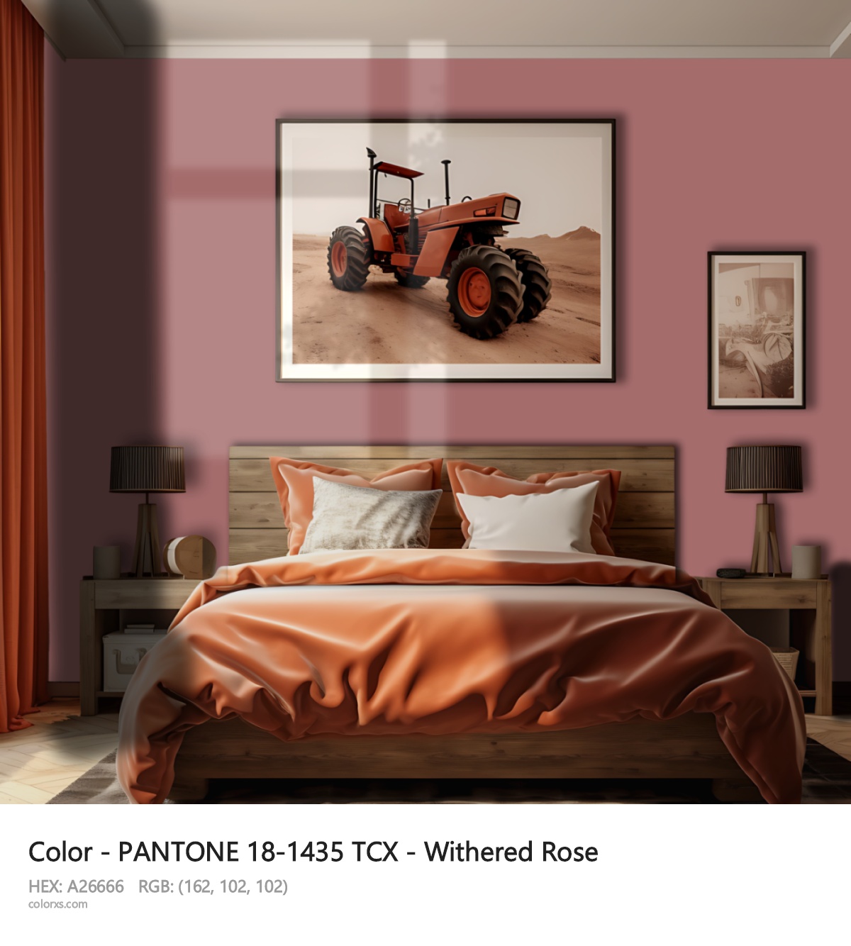 PANTONE 18-1435 TCX - Withered Rose CMS vintage style bedroom interior
