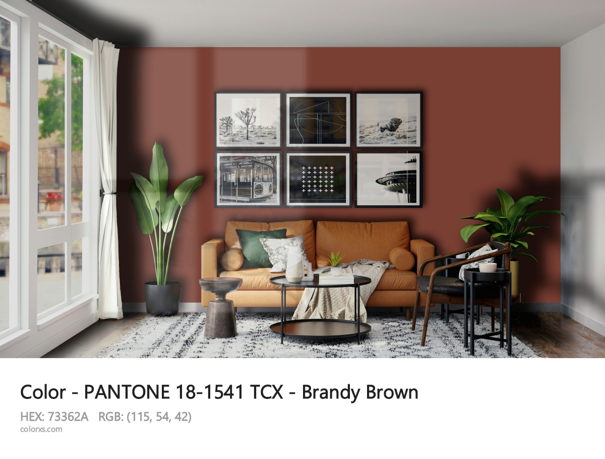PANTONE 18-1541 TCX - Brandy Brown CMS modern minimalist living room interior
