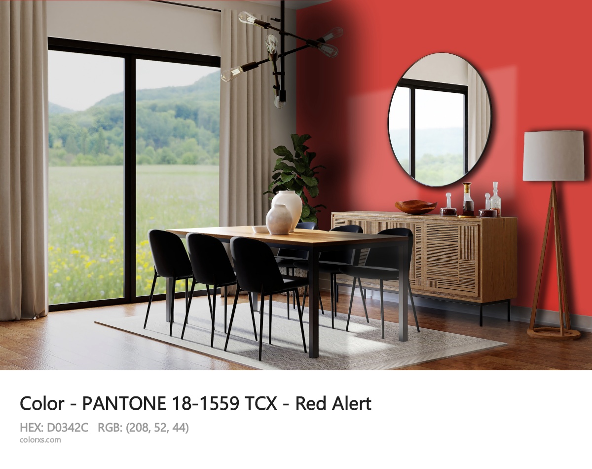 PANTONE 18-1559 TCX - Red Alert CMS dining room design