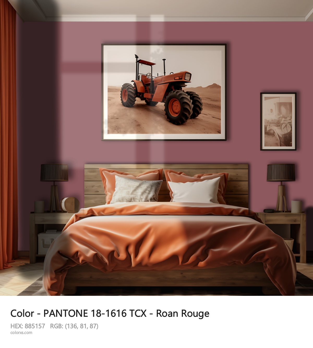 PANTONE 18-1616 TCX - Roan Rouge CMS vintage style bedroom interior