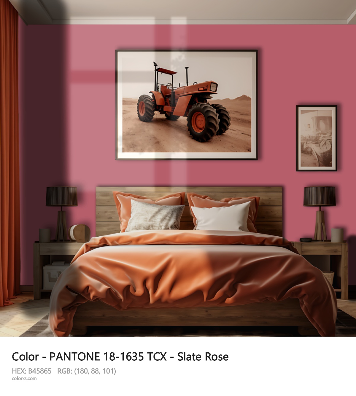 PANTONE 18-1635 TCX - Slate Rose CMS vintage style bedroom interior