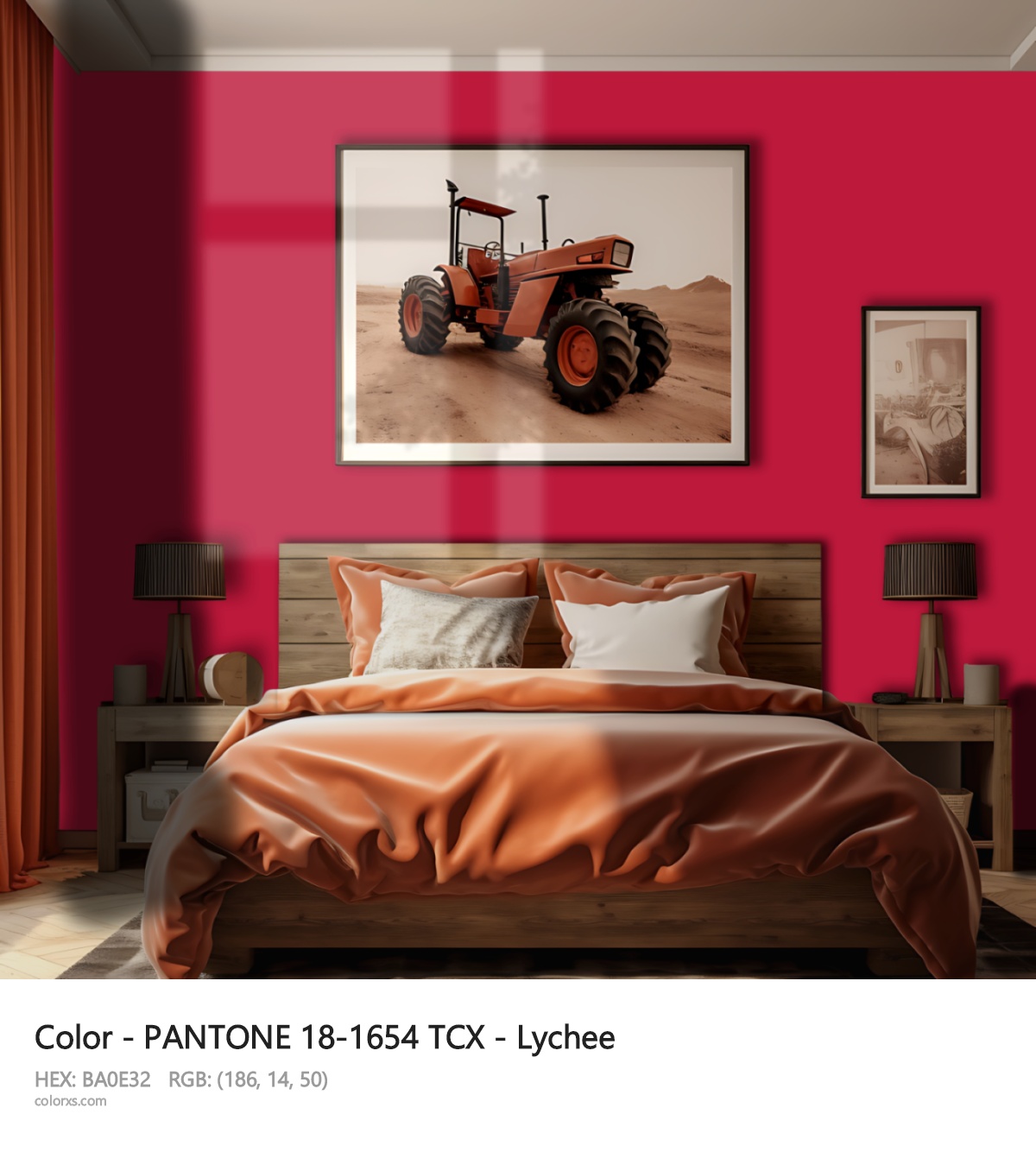 PANTONE 18-1654 TCX - Lychee CMS vintage style bedroom interior