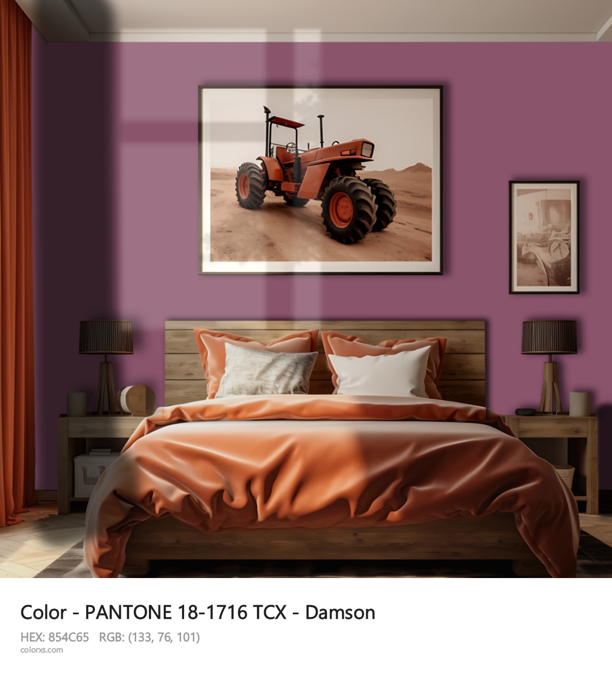PANTONE 18-1716 TCX - Damson CMS vintage style bedroom interior