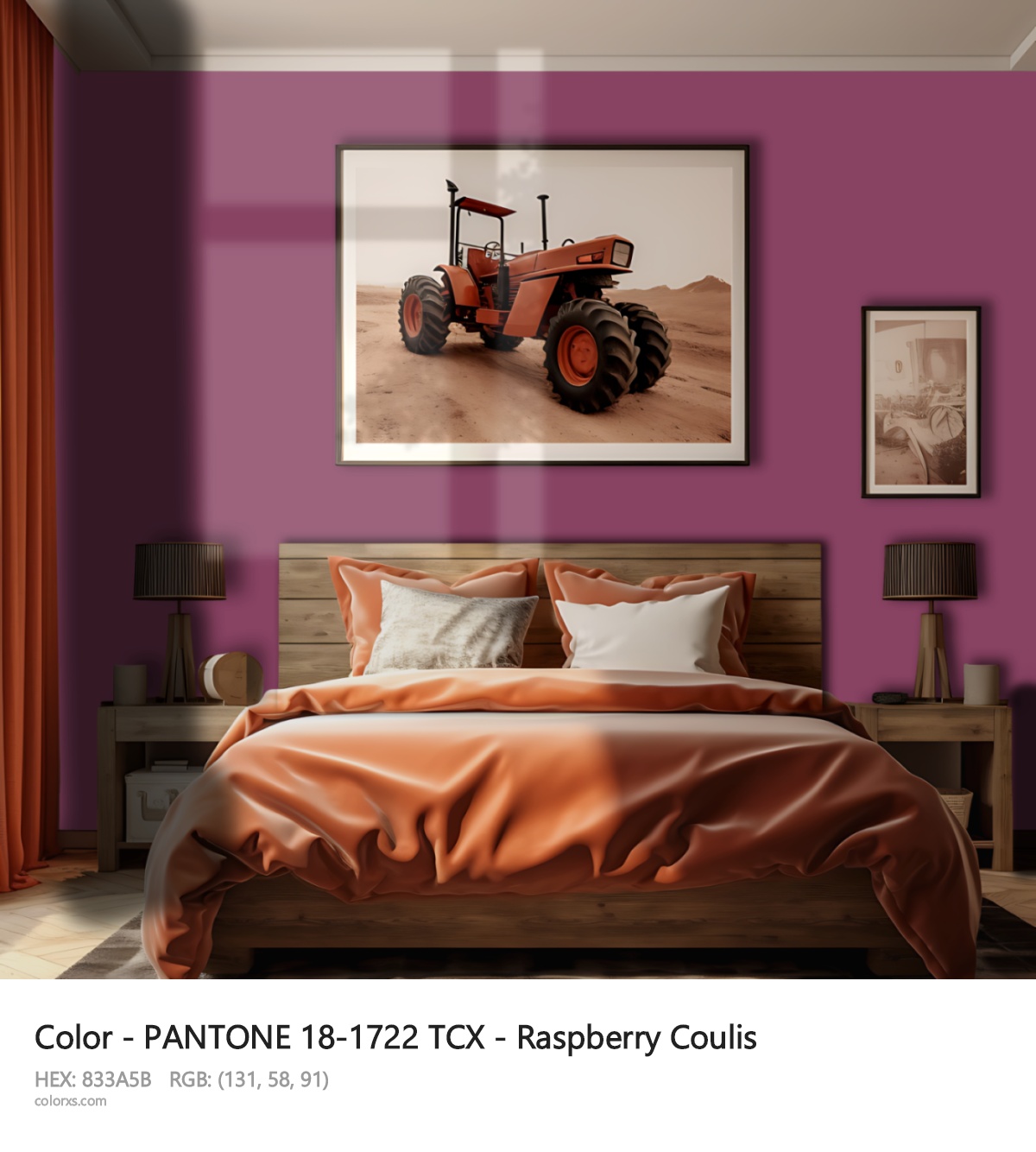PANTONE 18-1722 TCX - Raspberry Coulis CMS vintage style bedroom interior