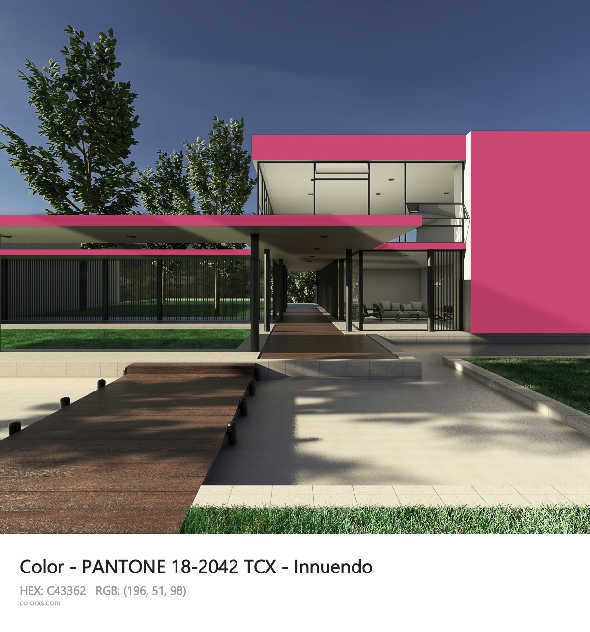 PANTONE 18-2042 TCX - Innuendo CMS exterior design modern house with walkway