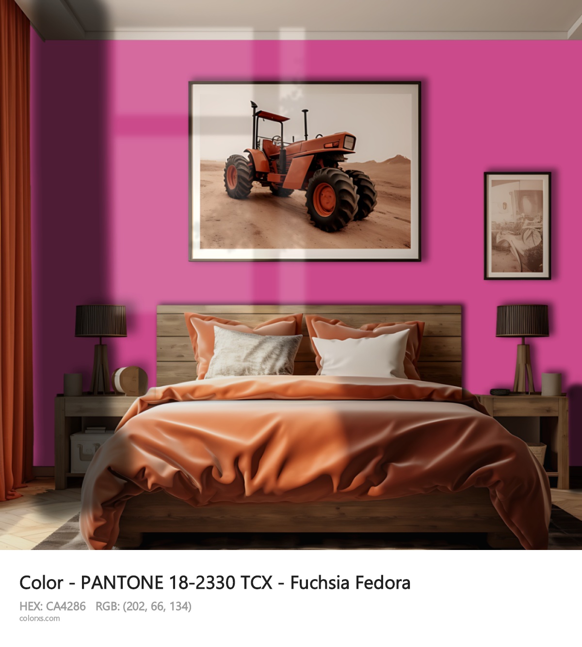 PANTONE 18-2330 TCX - Fuchsia Fedora CMS vintage style bedroom interior