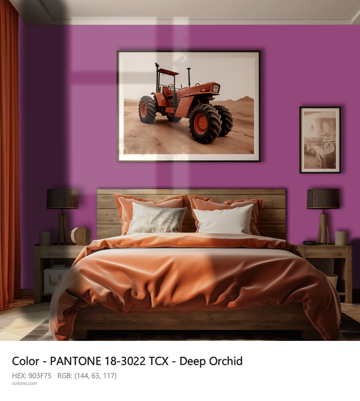 PANTONE 18-3022 TCX - Deep Orchid CMS vintage style bedroom interior